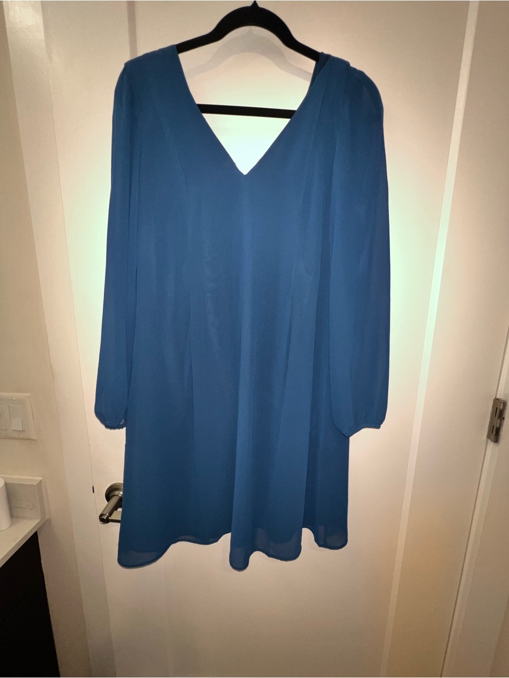 NWT- INC International Concepts Teal-Blue V-Neck Long Sleeve Midi Dress
